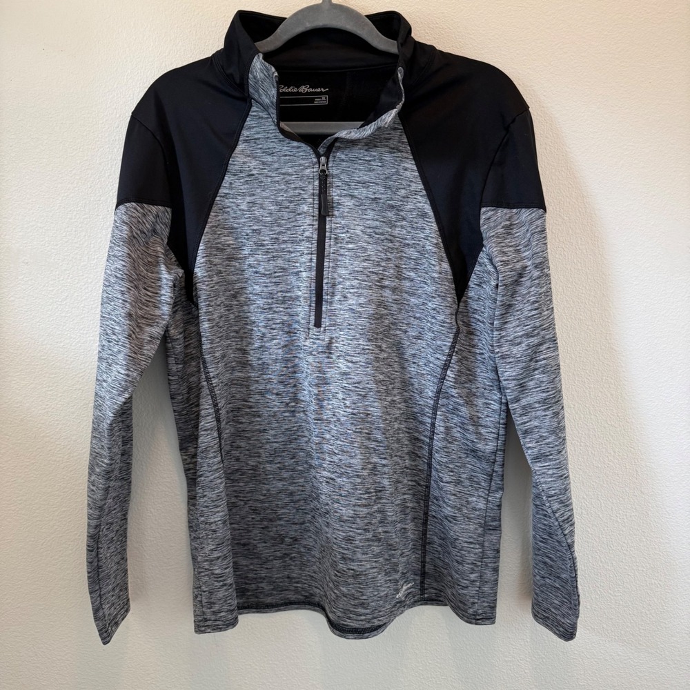 Eddie Bauer Womens XL Gray Black Space Dye Quarter Zip‎ Performance Pullover Top - Picture 2 of 10